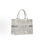 DIOR BookTote printed tiger pattern embroidered canvas handbag, medium size for women, grey